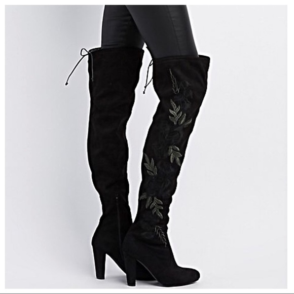 Shoes - ✨LAST ONES✨Black embroidery over the knee boots